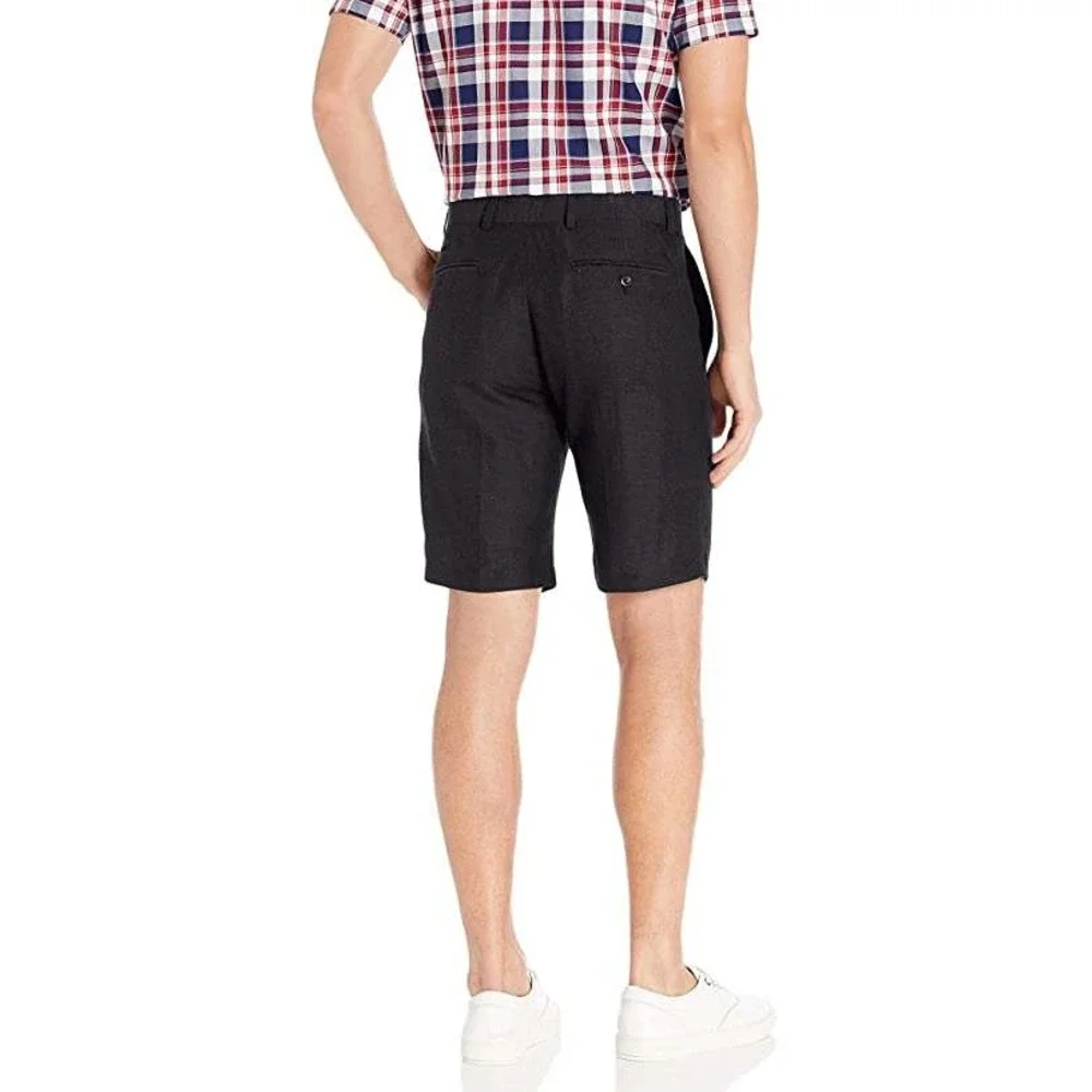 Louis Raphael Shorts Mens 44 Black New Linen Blend Slim Fit Flat Front